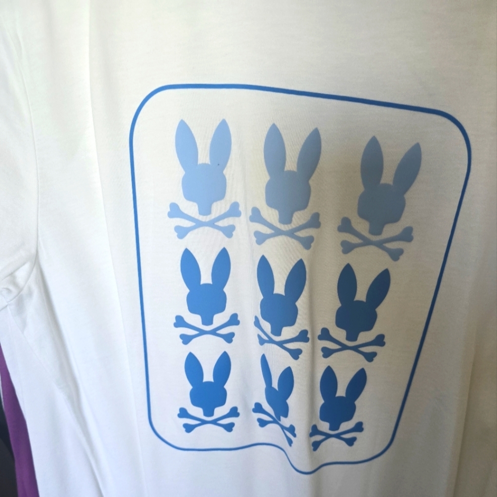 White Shirt with Blue Bunny Print
